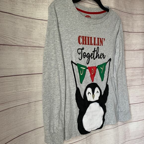 Holiday Time Penguin Gray Long Sleeve Shirt Size Large (12-14) - Picture 14 of 14
